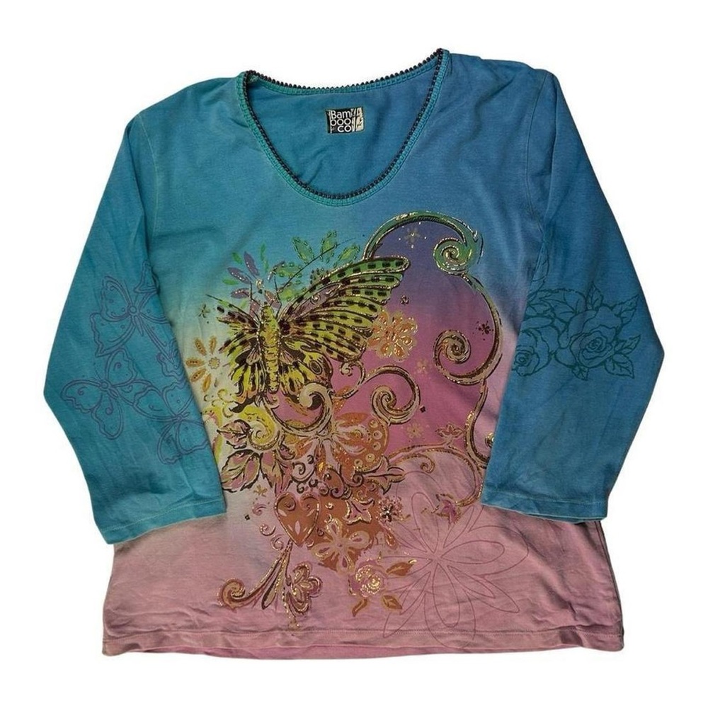 Y2K FAIRY GRUNGE BABY TEE BEADED BUTTERFLY